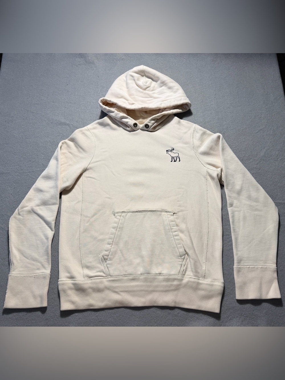 Abercrombie & Fitch Mens Medium Heavyweight Cream Moose Logo Pullover Hoodie